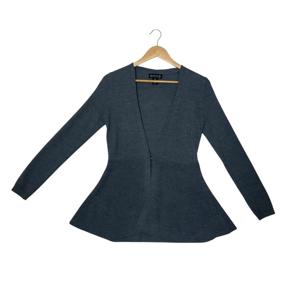NANETTE LEPORE sz Small Cardigan Peplum V Neck Merino Wool Blend Charcoal Grey